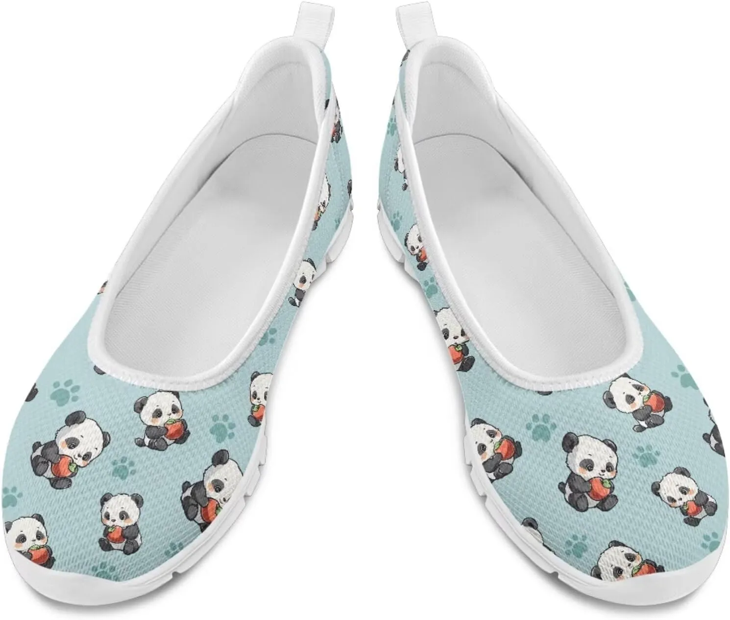 Various Creative Panda Print Womens Flats Comfortable Dressy Slip On Ballet Shoes Lightweight Stylish Mesh Casual Sneakers Daily Wear