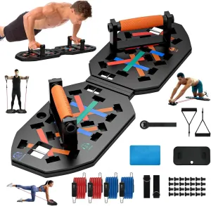 VEICK Push Up Board Fitness, Portable Foldable Exercise Equipment, Fitness Accessories with Resistance Bands Skateboard, Professional Strength Training Equipment for Men Women