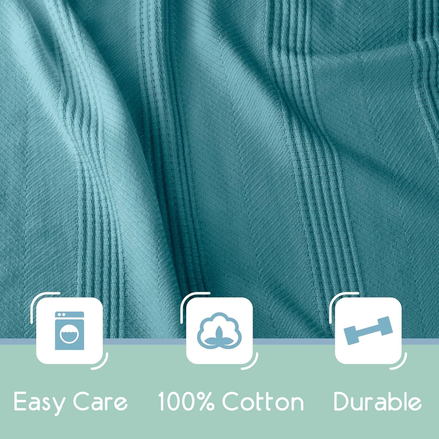 Vellux 100% Cotton Queen Size All-Season Knit Blanket | Super Soft Breathable Lightweight Throw Blanket | Blue