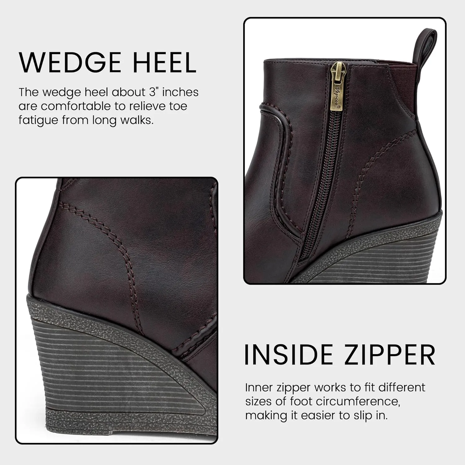 Vepose Women's 9679 Low Wedge Boots, Comfortable Ankle Booties with Inside Zipper
