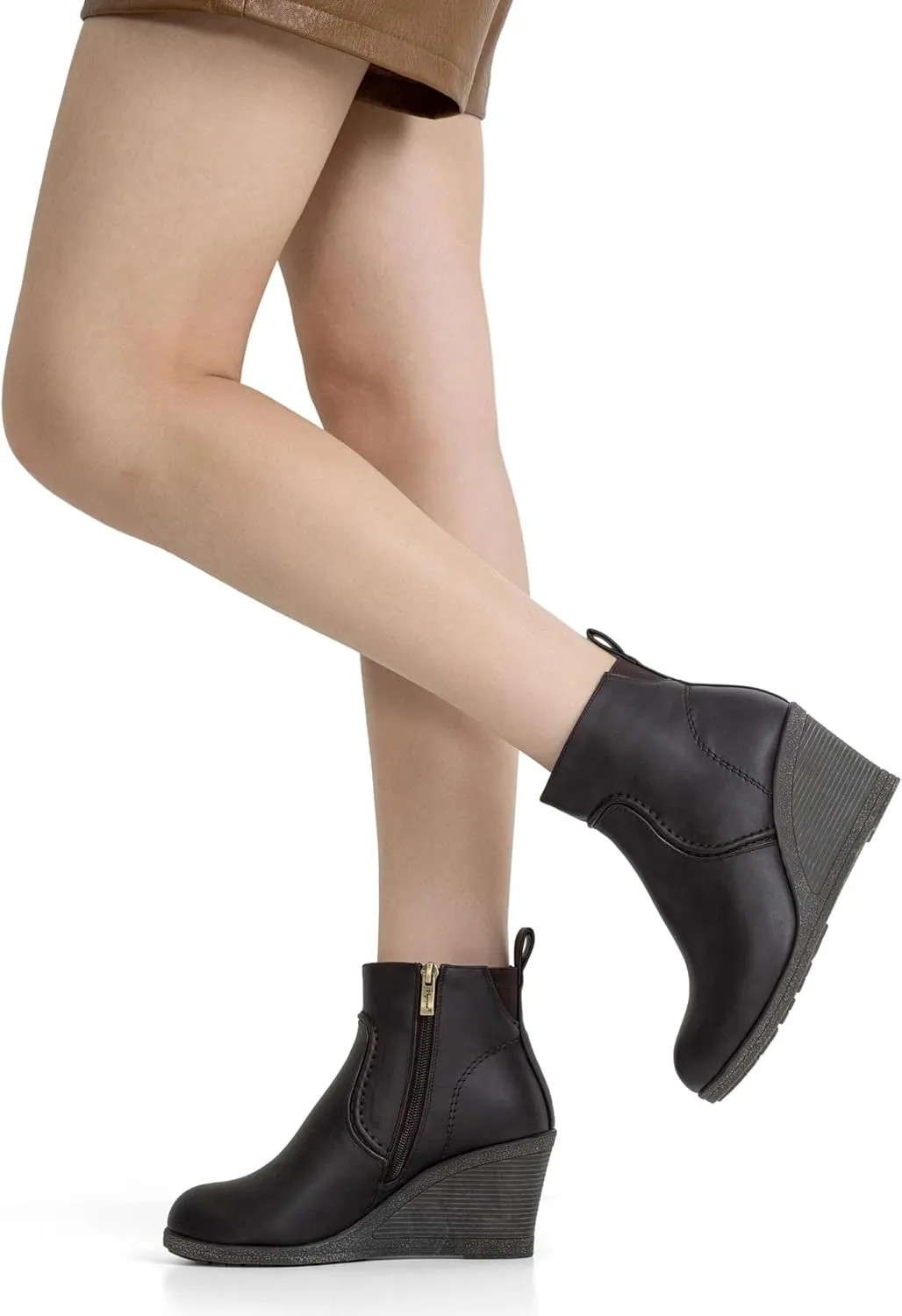 Vepose Women's 9679 Low Wedge Boots, Comfortable Ankle Booties with Inside Zipper