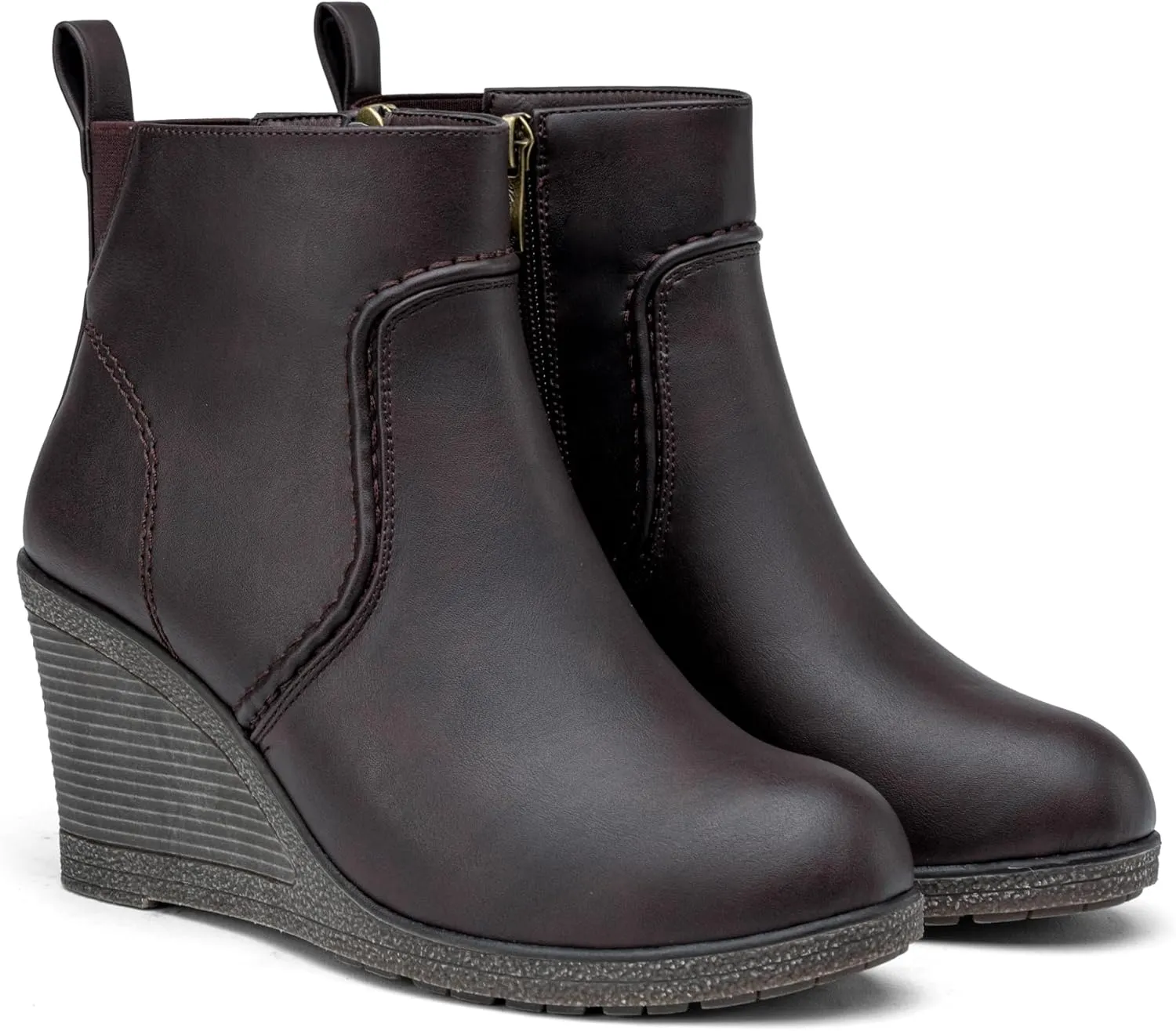 Vepose Women's 9679 Low Wedge Boots, Comfortable Ankle Booties with Inside Zipper