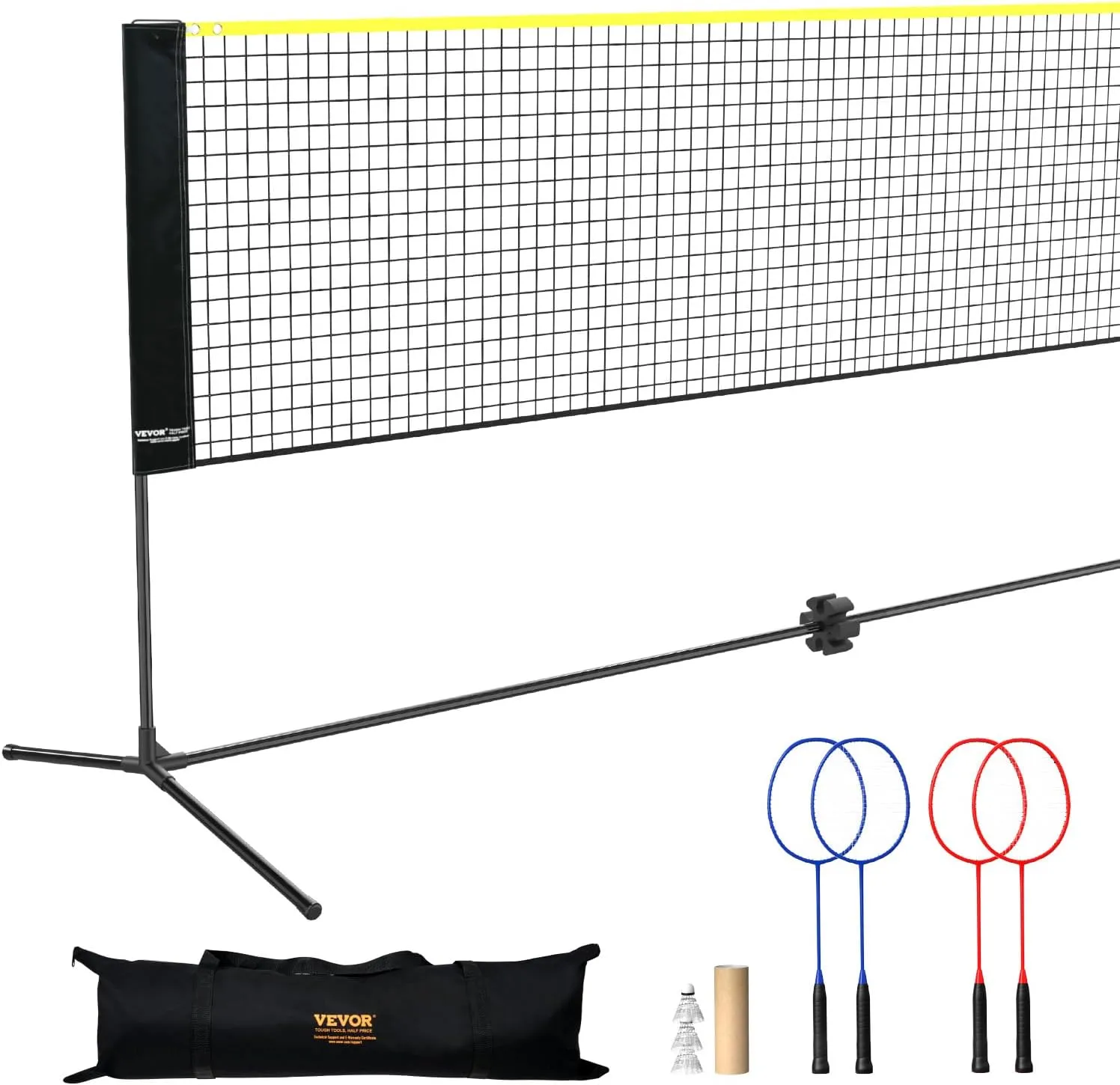 VEVOR Badminton Net, Height Adjustable Volleyball Net, Wide Foldable Pickleball Net, Portable Easy Setup Tennis Net Set with Poles, Stand and Carry Bag, for Kids Backyard Game Indoor Outdoor Use