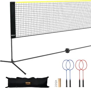 VEVOR Badminton Net, Height Adjustable Volleyball Net, Wide Foldable Pickleball Net, Portable Easy Setup Tennis Net Set with Poles, Stand and Carry Bag, for Kids Backyard Game Indoor Outdoor Use