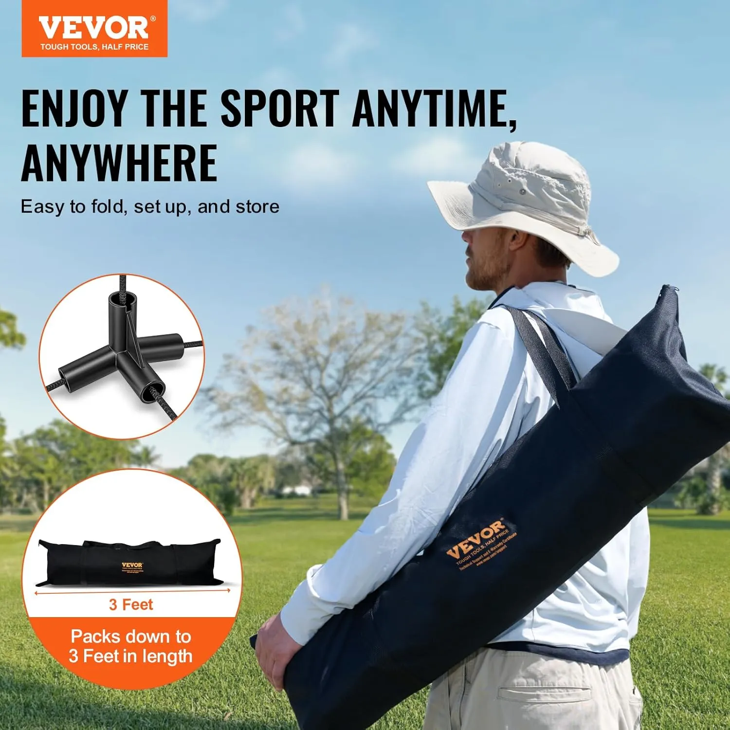 VEVOR Badminton Net, Height Adjustable Volleyball Net, Wide Foldable Pickleball Net, Portable Easy Setup Tennis Net Set with Poles, Stand and Carry Bag, for Kids Backyard Game Indoor Outdoor Use