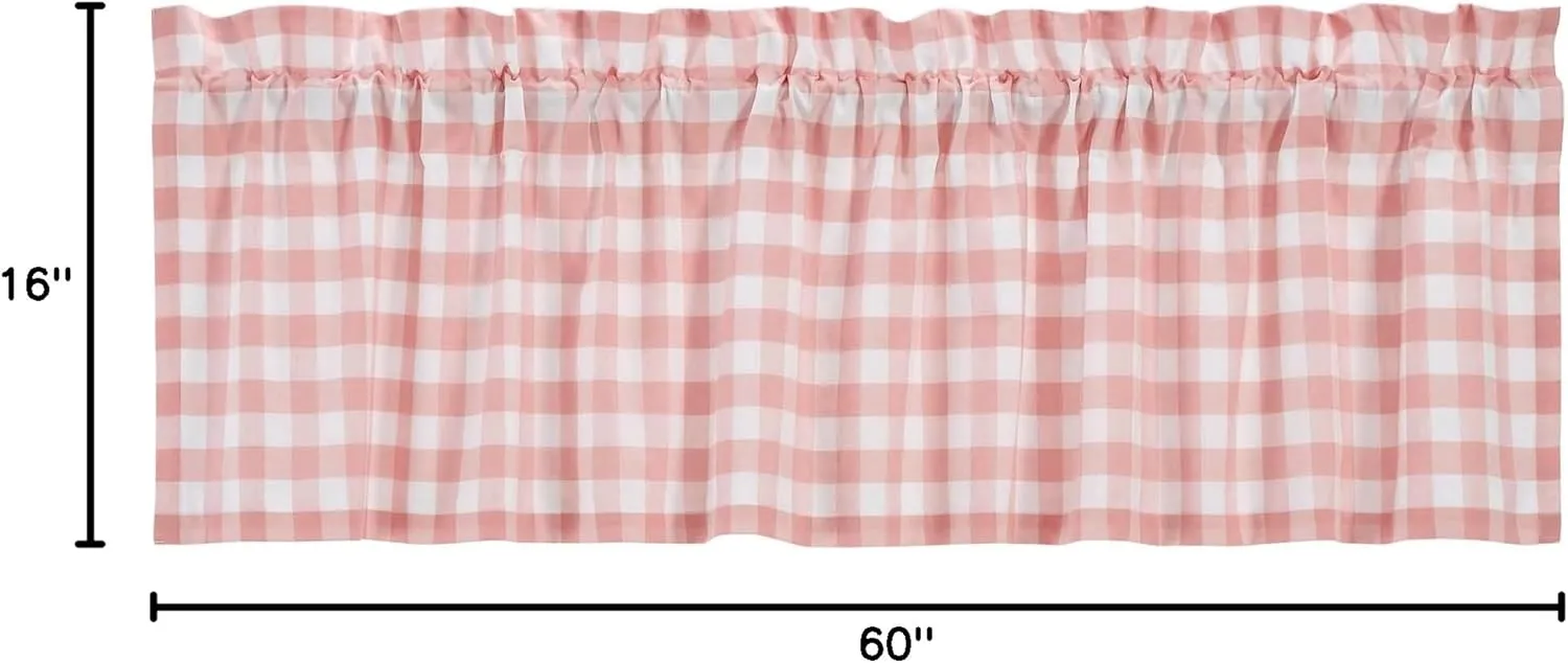 VHC Brands Annie Buffalo Check Farmhouse 16"x60" Valance Pink Rod Pocket Cotton Kitchen Window Curtains