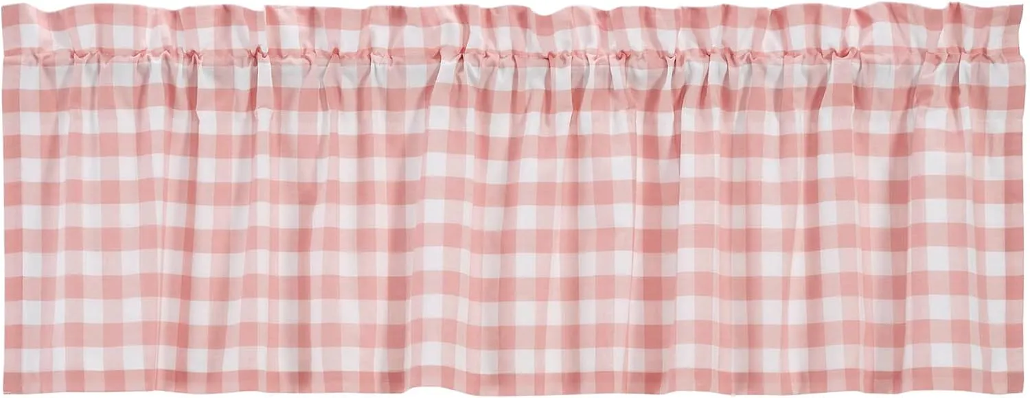 VHC Brands Annie Buffalo Check Farmhouse 16"x60" Valance Pink Rod Pocket Cotton Kitchen Window Curtains