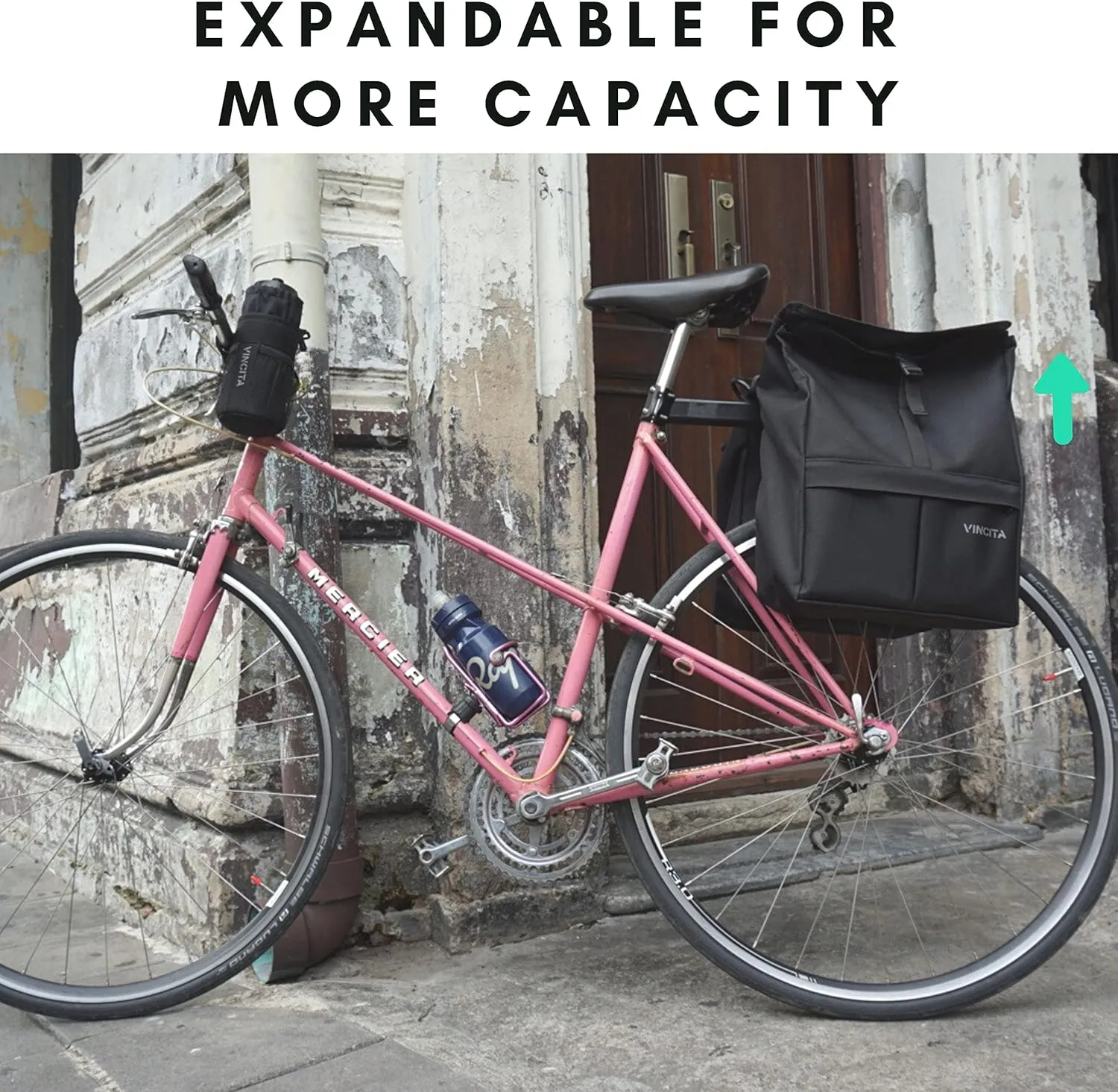 Vincita New Top Load Double Pannier Water Resistant Cycling Side Bags - 12 L with Rain Cover, Large, Carrying Handle, Reflective Spots - Bike Rack Carrier Saddle Bag - Bicycle Accessories (Pink Camo)