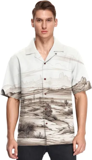 Vintage Desert View Hawaiian Shirt for Men Casual Button Down Short Sleeve Funky Shirt for Summer-S