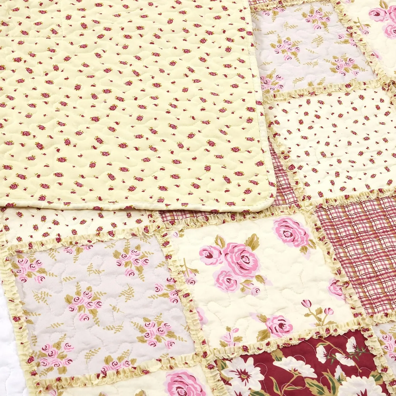 VIRAH BELLA 3 Piece King Lodge Quilt Bedding Set - Rustic Country Reversible Comforter Set with Decorative Pillow Shams - Kensington Floral