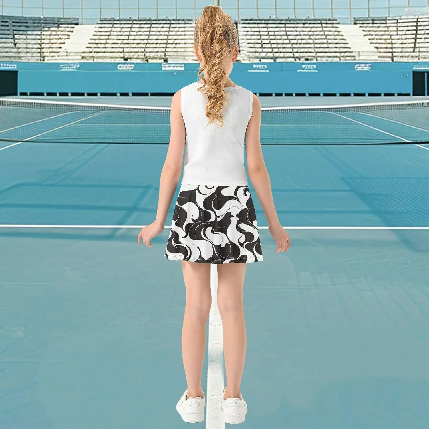 visesunny Girl's Golf Skirt Athletic Liquid Fog Pattern Tennis Skort Sport Activewear with Double Layer Pockets