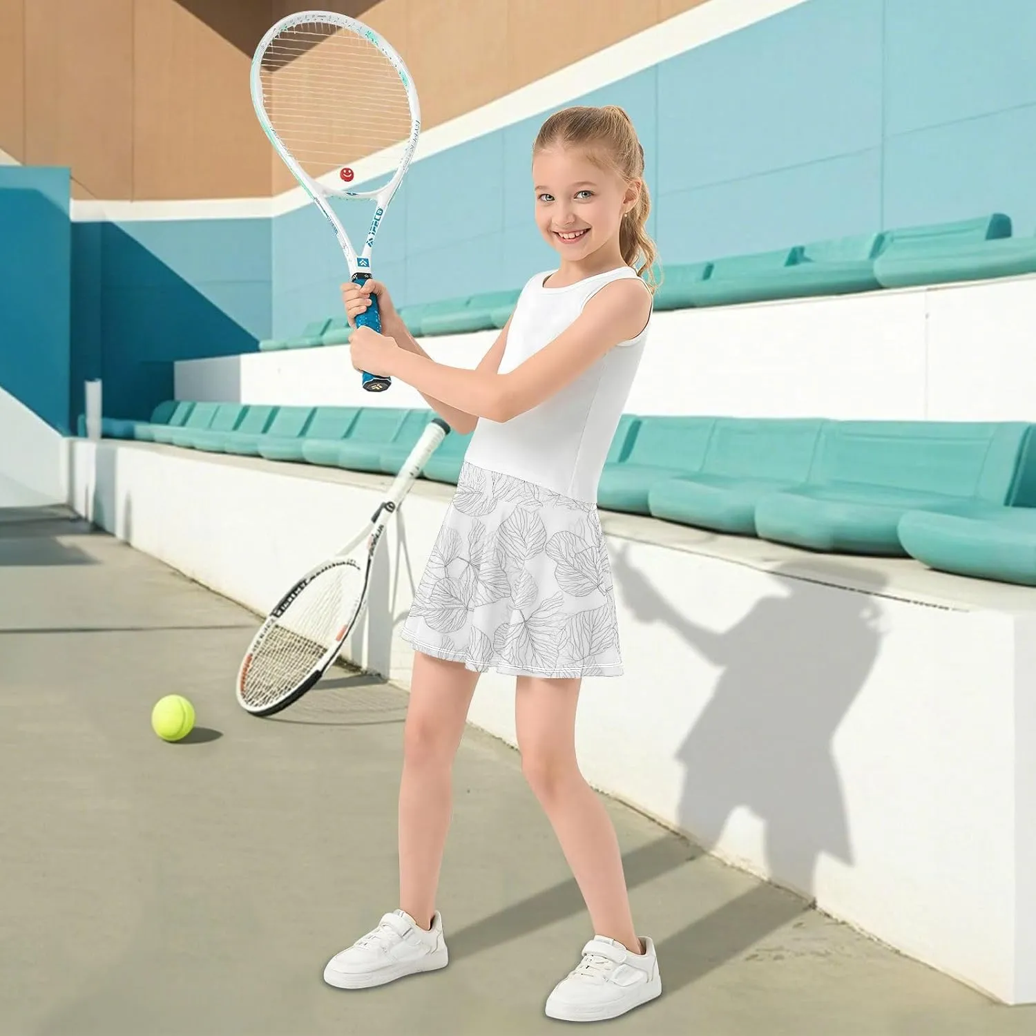 visesunny Girl's Golf Skirt Athletic Pencil Leaf Vein Tennis Skort Sport Activewear with Double Layer Pockets