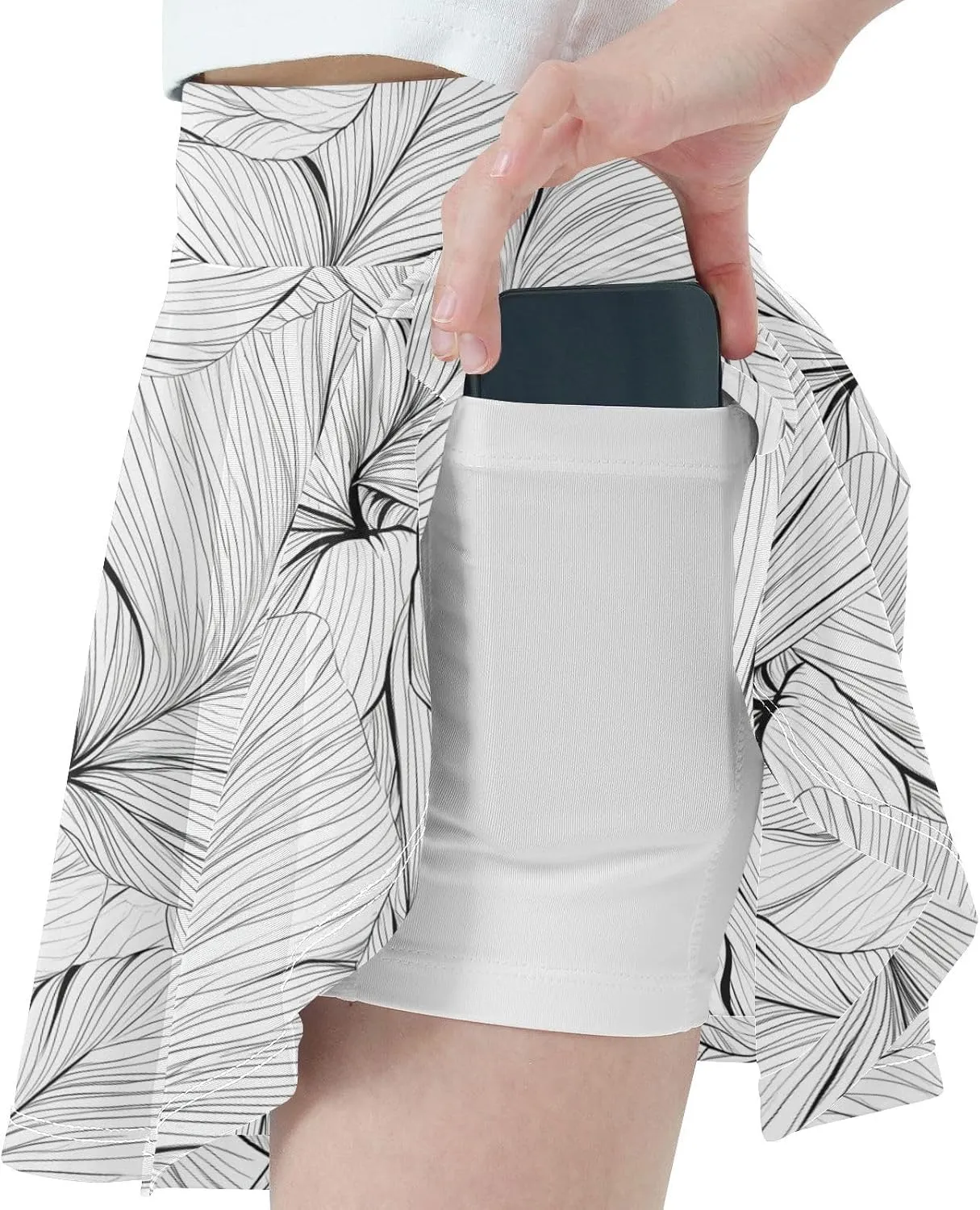 visesunny Girl's Golf Skirt Athletic Sketch Leaf Vein Tennis Skort Sport Activewear with Double Layer Pockets
