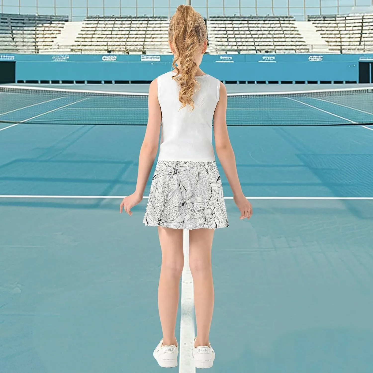 visesunny Girl's Golf Skirt Athletic Sketch Leaf Vein Tennis Skort Sport Activewear with Double Layer Pockets