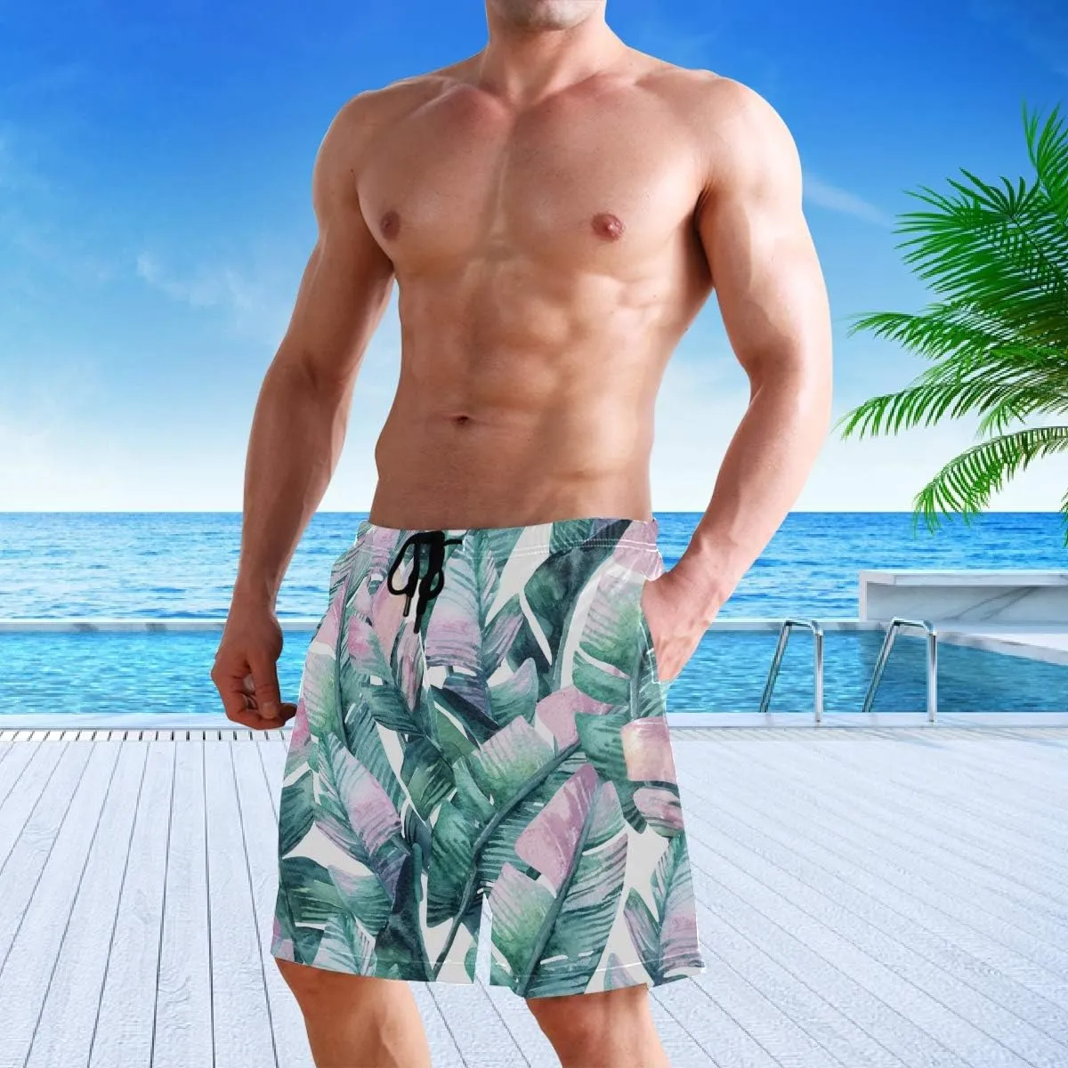 visesunny Stylish Mens Swim Trunks Quick Dry Beachwear Sports Swim Board Shorts Holiday Party Bathing Suits