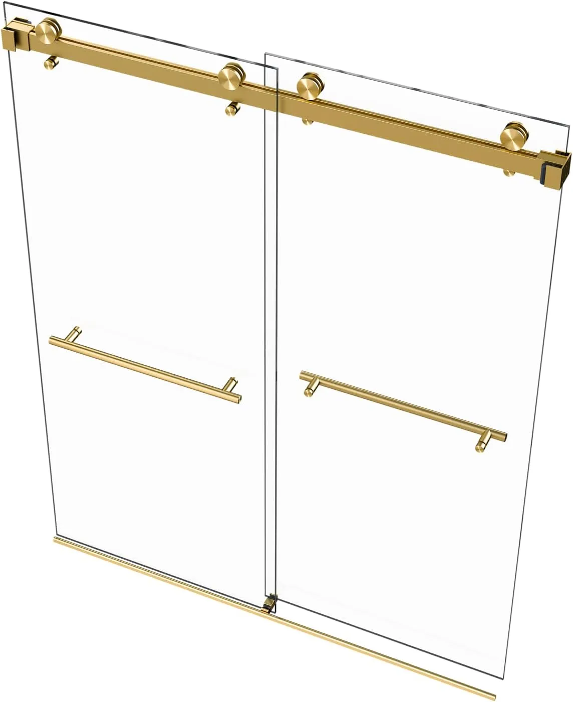 VITRA-200 56.5-60" W x 78" H Frameless Shower Door, Double Sliding with 3/8" Clear Tempered Glass (Satin Brass - Double Towel Bars)
