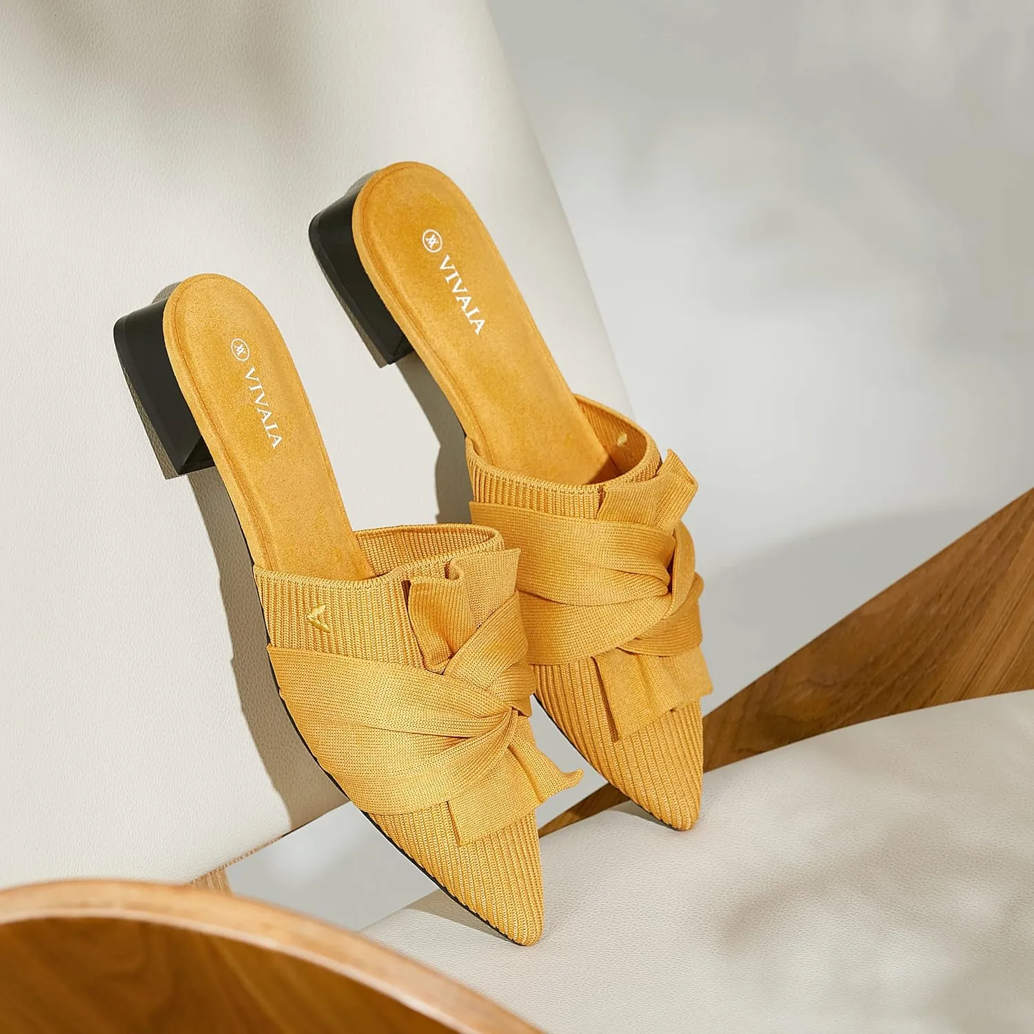 VIVAIA Yaffa Mules for Women Slip On Pointed-Toe Knot Mules Women's Casual Slip on Washable Comfortable Shoes Pointed-Toe Style