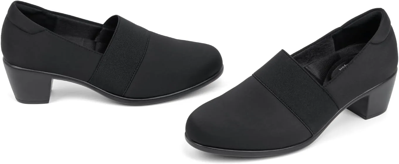 VJH confort Women’s Heeled Shoes, Comfortable Elastic Low Block Chunky Heels Pumps