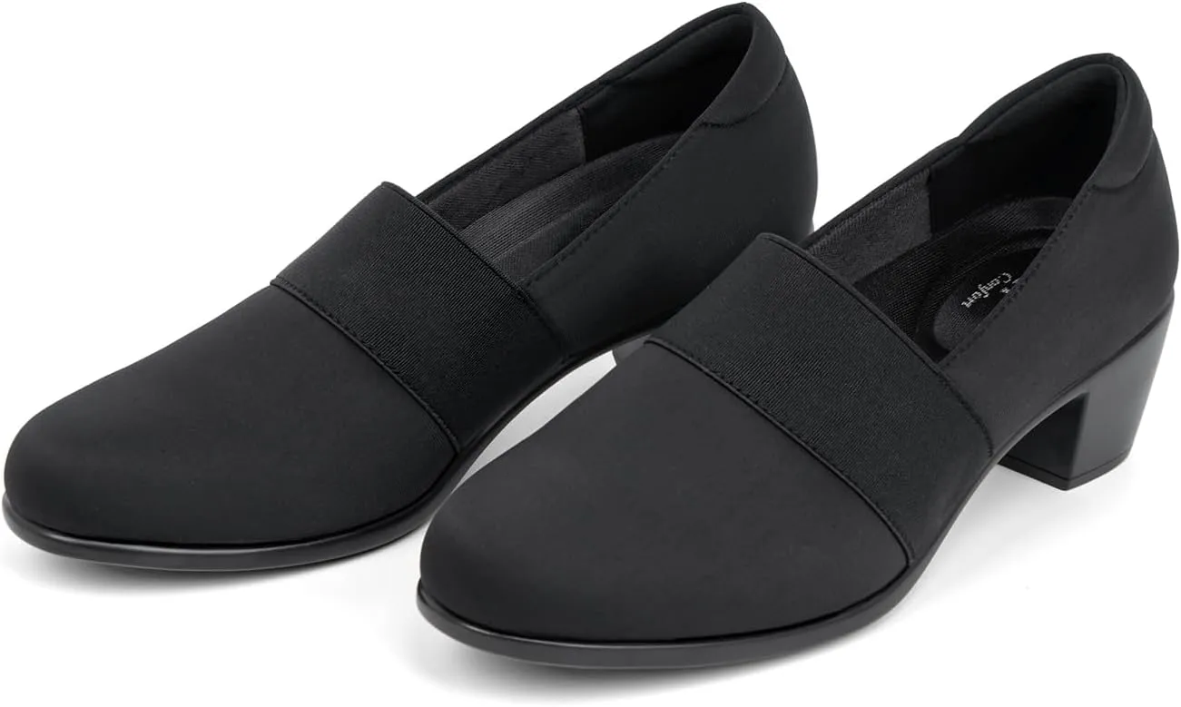 VJH confort Women’s Heeled Shoes, Comfortable Elastic Low Block Chunky Heels Pumps