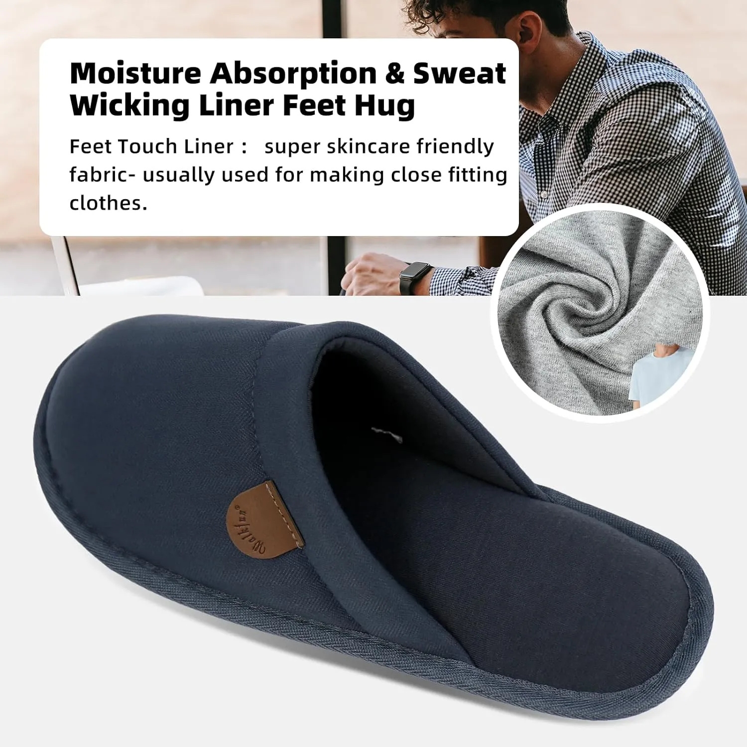 WALKFUN Comfortable House Slippers for Men Full Toe Comfortable Indoor Slip on Warm Slides Sandals with Memory Foam for Bedroom,Indoor Home