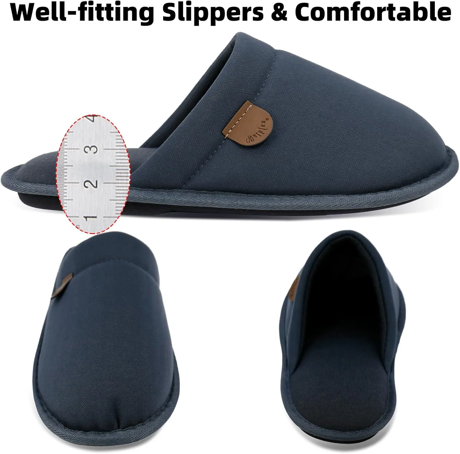 WALKFUN Comfortable House Slippers for Men Full Toe Comfortable Indoor Slip on Warm Slides Sandals with Memory Foam for Bedroom,Indoor Home