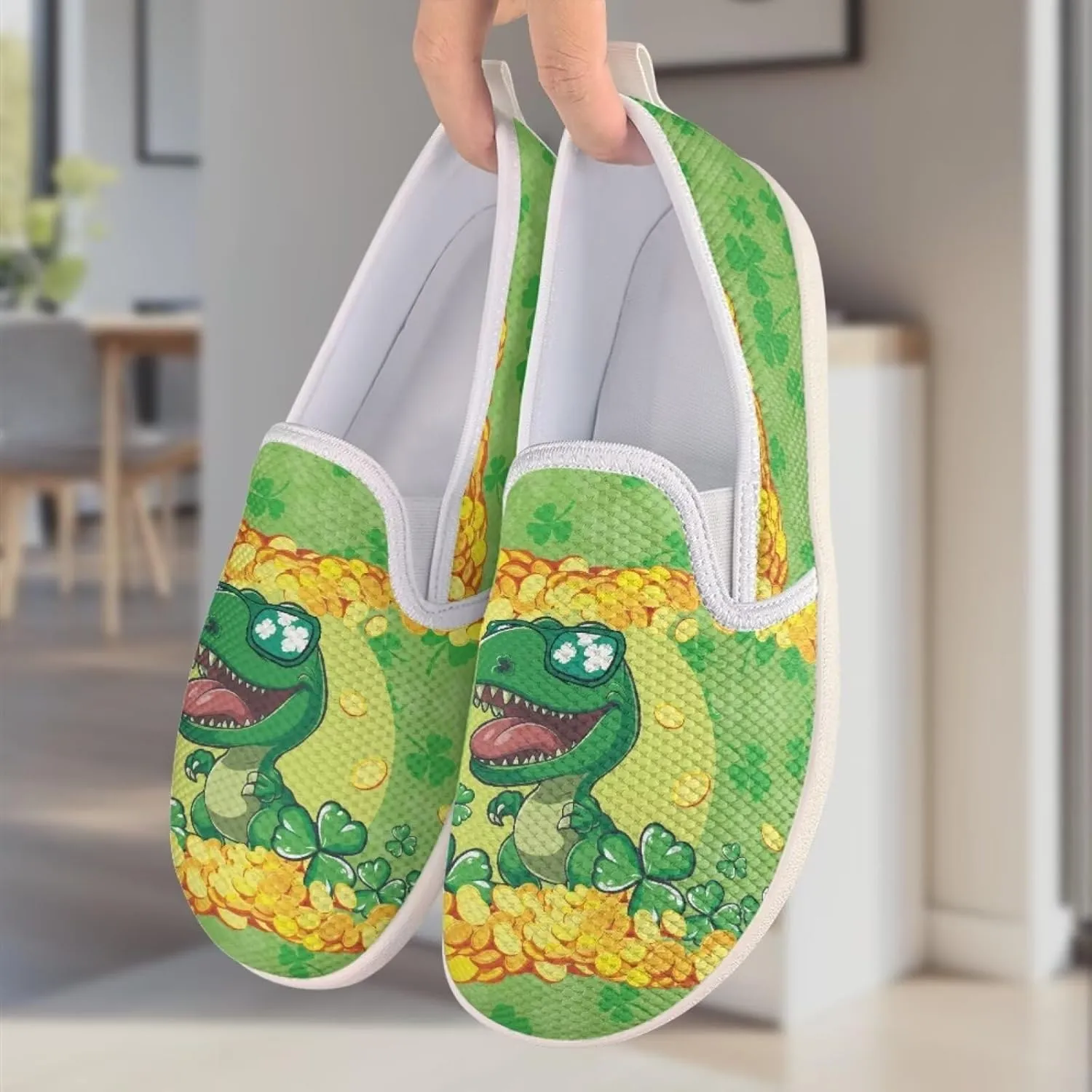 Walking Shoes Slip On Stylish Sneakers Casual Flat Mesh Comfort Loafers Workout Running Green Shamrocks Theme Patrick‘s Holiday