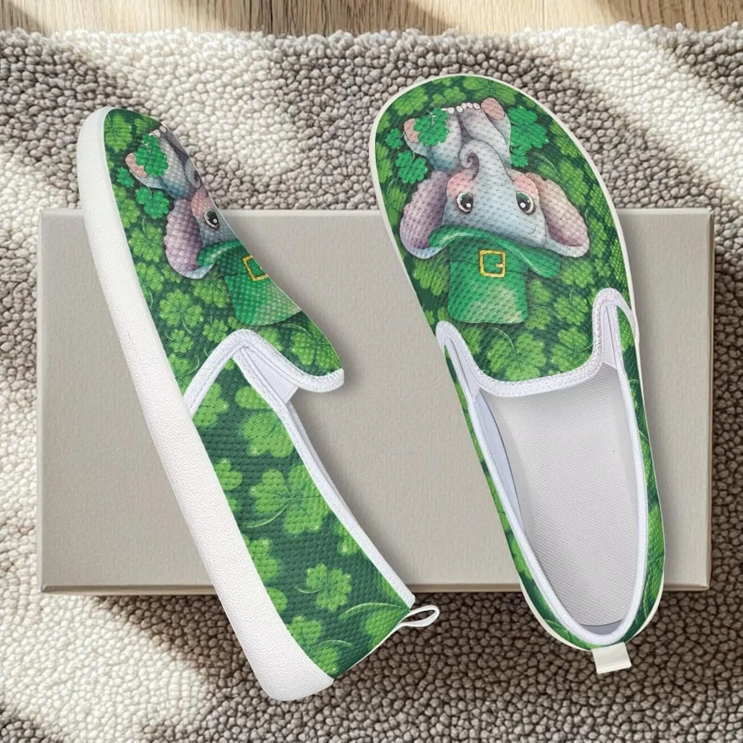 Walking Shoes Slip On Stylish Sneakers Casual Flat Mesh Comfort Loafers Workout Running Green Shamrocks Theme Patrick‘s Holiday