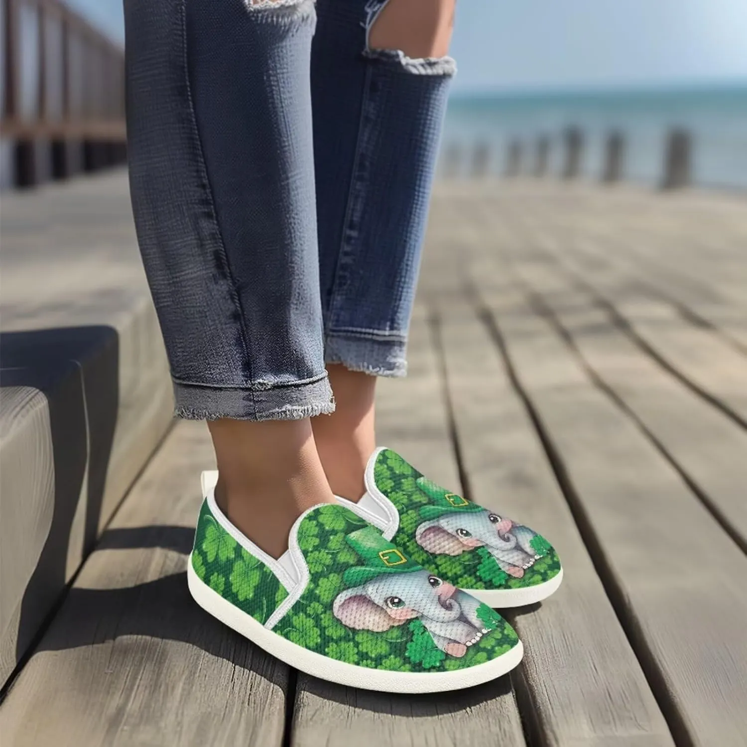 Walking Shoes Slip On Stylish Sneakers Casual Flat Mesh Comfort Loafers Workout Running Green Shamrocks Theme Patrick‘s Holiday