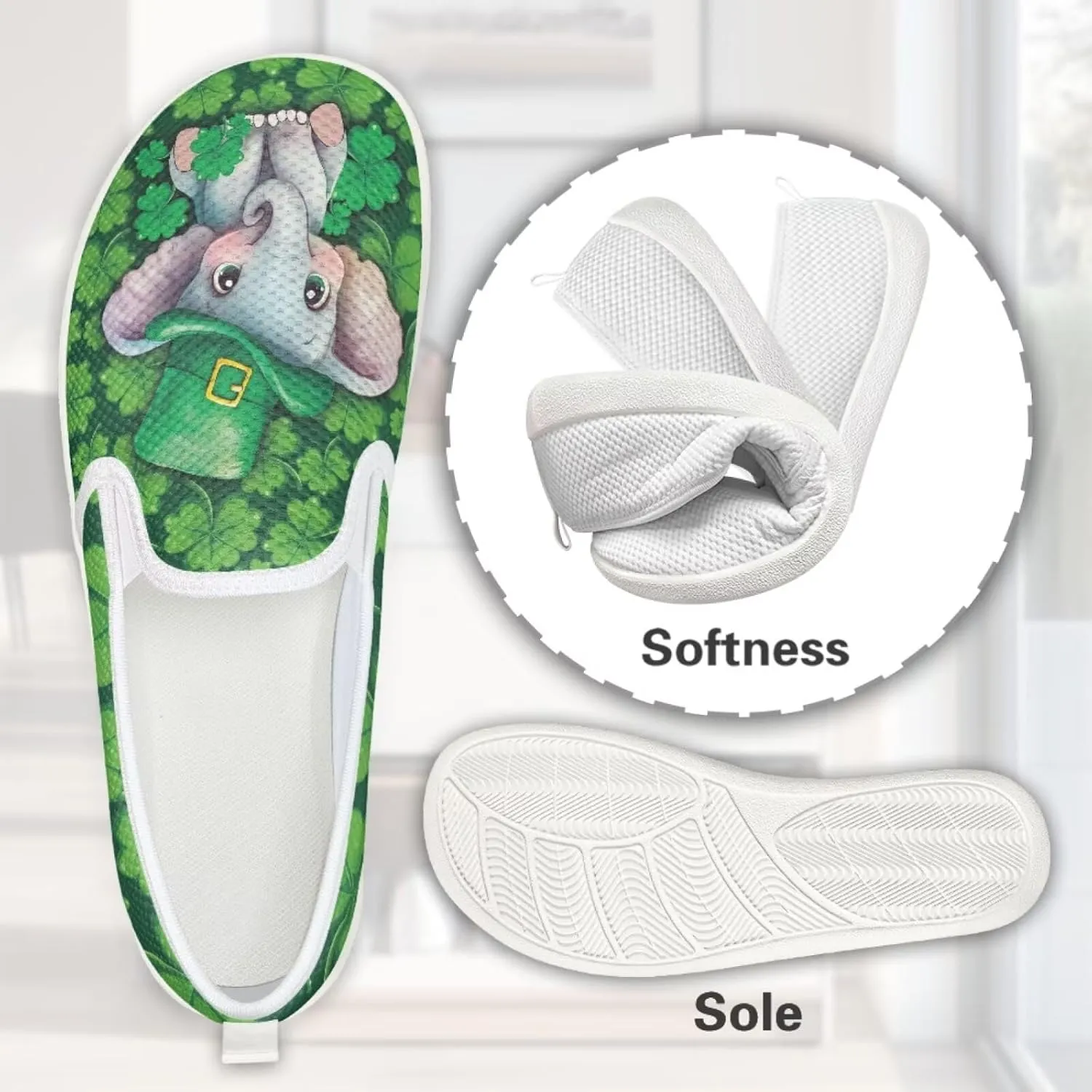Walking Shoes Slip On Stylish Sneakers Casual Flat Mesh Comfort Loafers Workout Running Green Shamrocks Theme Patrick‘s Holiday