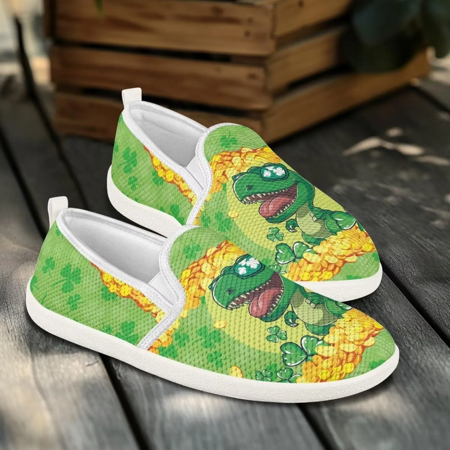 Walking Shoes Slip On Stylish Sneakers Casual Flat Mesh Comfort Loafers Workout Running Green Shamrocks Theme Patrick‘s Holiday