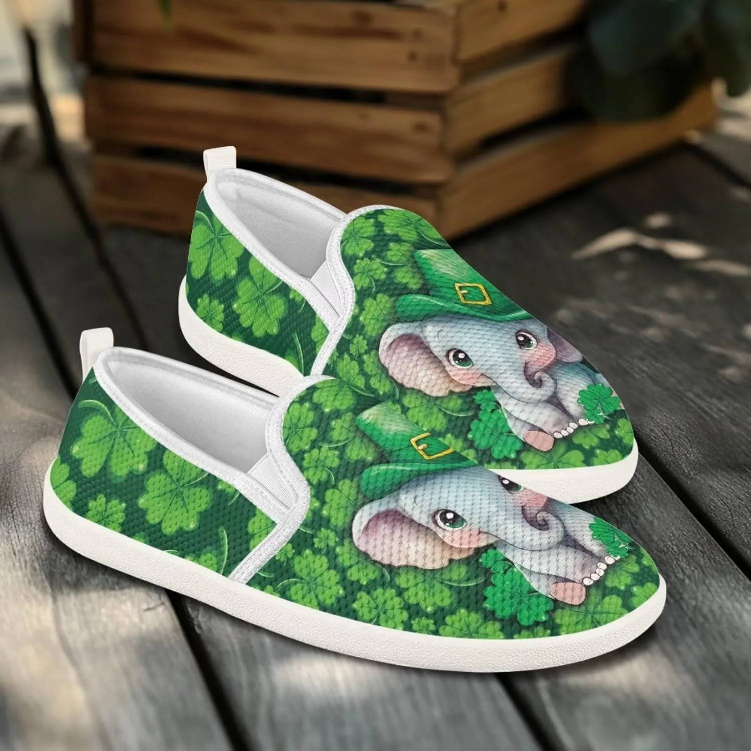 Walking Shoes Slip On Stylish Sneakers Casual Flat Mesh Comfort Loafers Workout Running Green Shamrocks Theme Patrick‘s Holiday