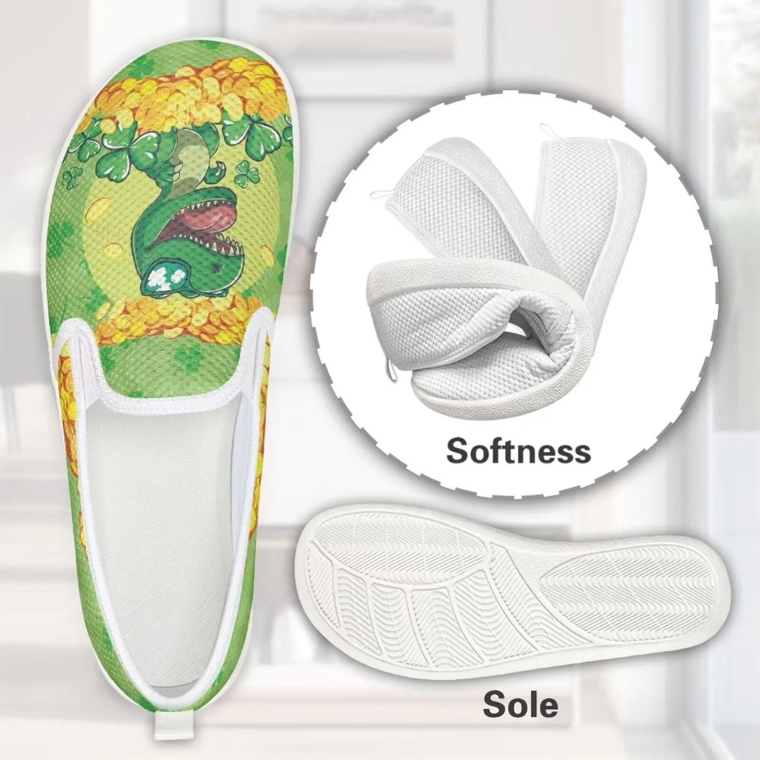 Walking Shoes Slip On Stylish Sneakers Casual Flat Mesh Comfort Loafers Workout Running Green Shamrocks Theme Patrick‘s Holiday
