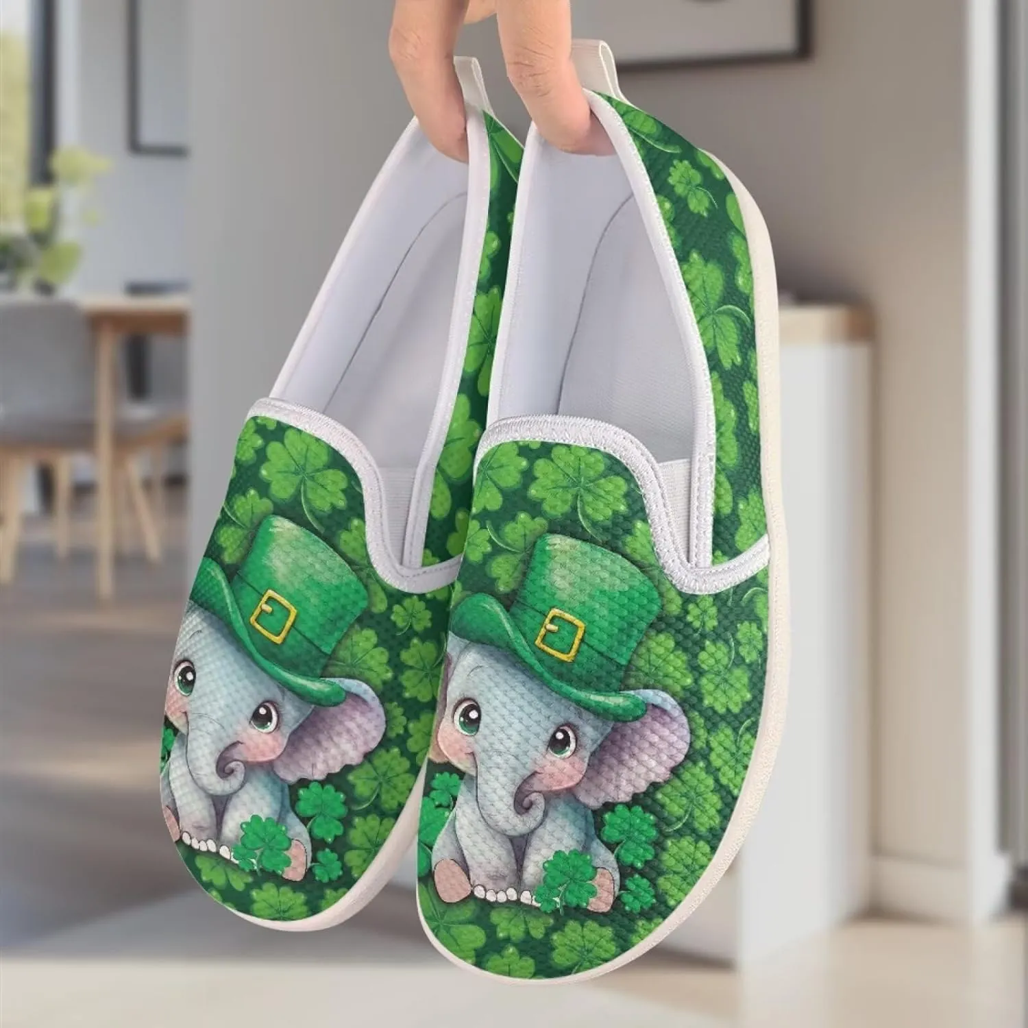 Walking Shoes Slip On Stylish Sneakers Casual Flat Mesh Comfort Loafers Workout Running Green Shamrocks Theme Patrick‘s Holiday
