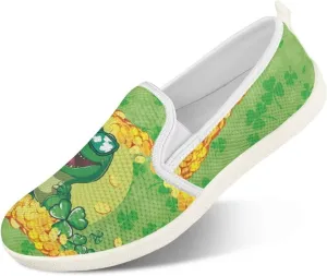 Walking Shoes Slip On Stylish Sneakers Casual Flat Mesh Comfort Loafers Workout Running Green Shamrocks Theme Patrick‘s Holiday