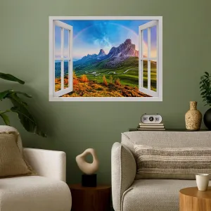 wall26 Removable Wall Sticker/Wall Mural Window View Vibrant Rainbow Mountain Range Valley Wilderness Nature Photography Realism Landscape Colorful for Living Room, Bedroom, Office - 36"x48"