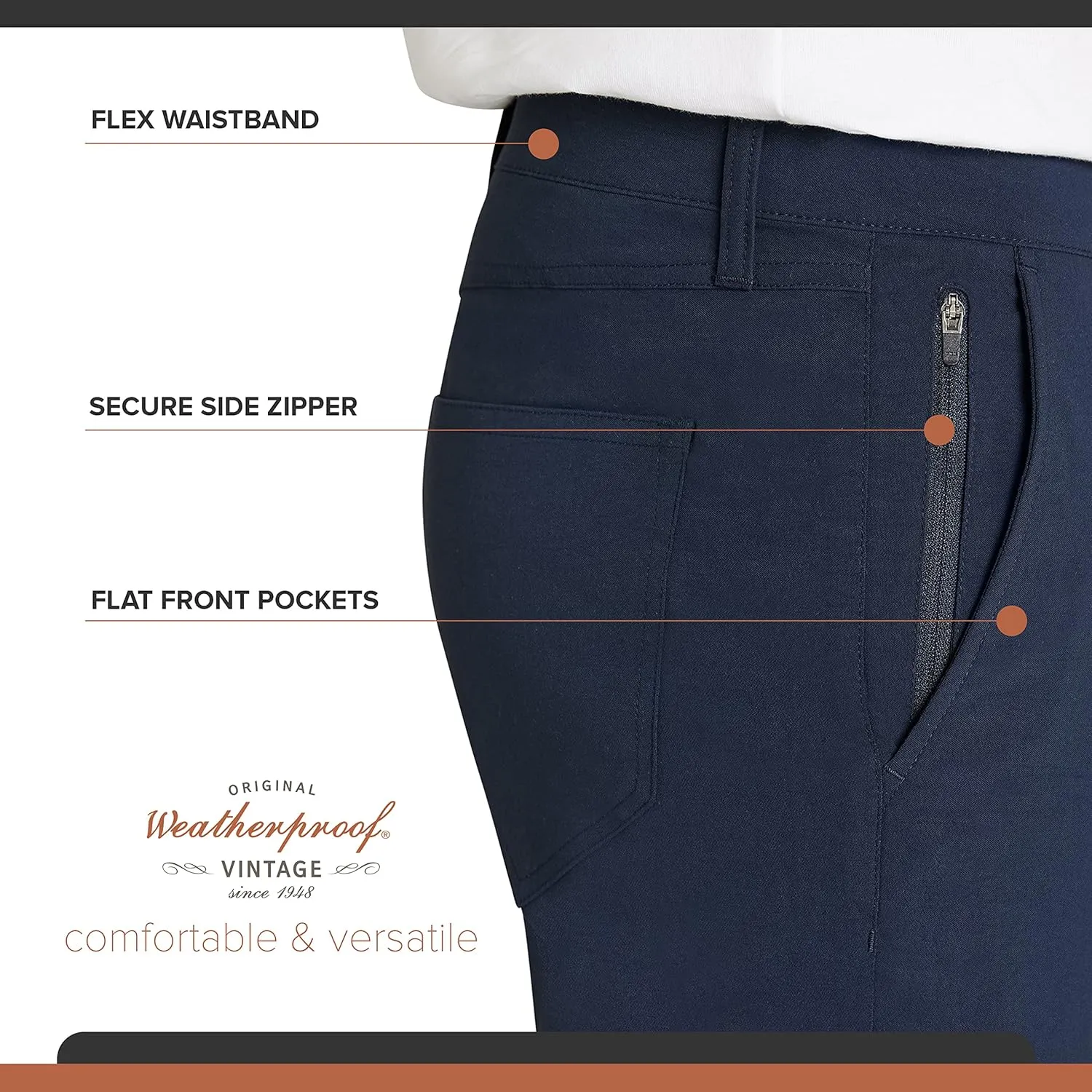 Weatherproof Vintage Men's Regular Fit Excursion Pants - Ultra Stretch Casual Flat Front Chino