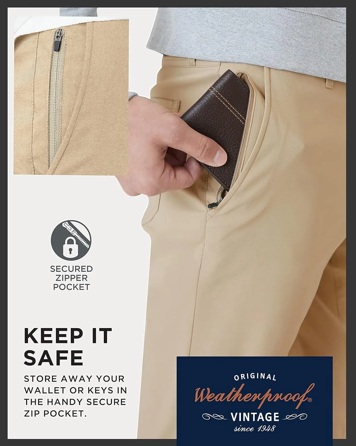 Weatherproof Vintage Men's Regular Fit Excursion Pants - Ultra Stretch Casual Flat Front Chino