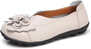 WERWAES Casual Leather Loafers Shoes for Womens Slim Lightweight Soft Sole Flat Moccasins Shoes with Flowers Cowhide Round Toe Slip on Womens Loafer Indoor Outdoor Walking Womens Shoes