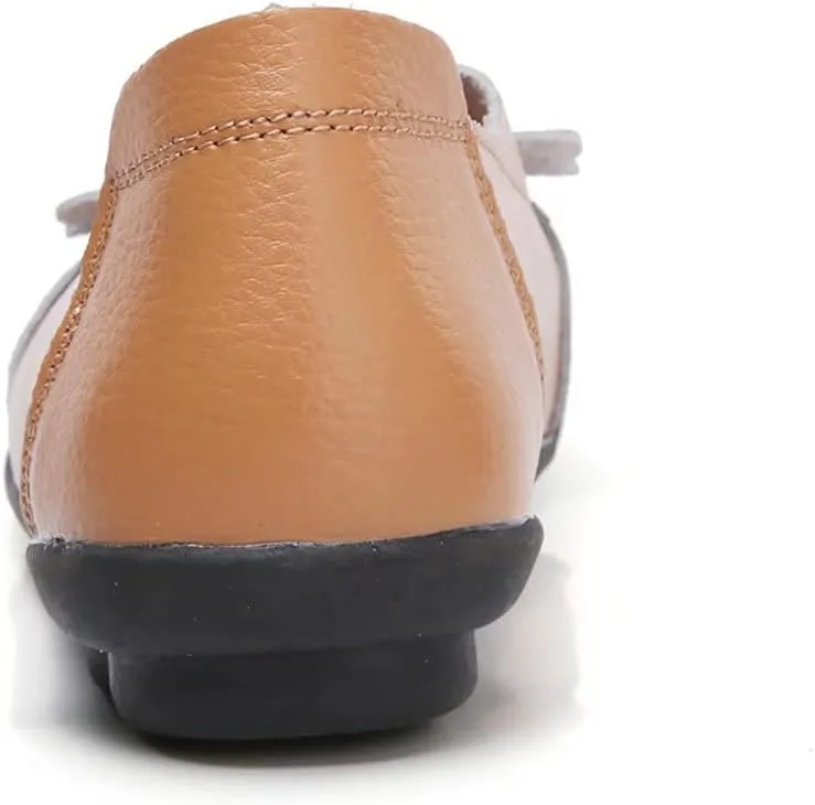 WERWAES Casual Leather Loafers Shoes for Womens Slim Lightweight Soft Sole Flat Moccasins Shoes with Flowers Cowhide Round Toe Slip on Womens Loafer Indoor Outdoor Walking Womens Shoes