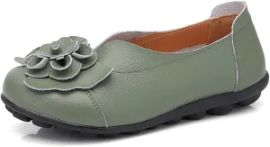 WERWAES Casual Leather Loafers Shoes for Womens Slim Lightweight Soft Sole Flat Moccasins Shoes with Flowers Cowhide Round Toe Slip on Womens Loafer Indoor Outdoor Walking Womens Shoes