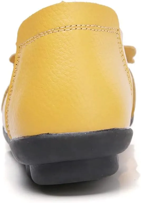 WERWAES Casual Leather Loafers Shoes for Womens Slim Lightweight Soft Sole Flat Moccasins Shoes with Flowers Cowhide Round Toe Slip on Womens Loafer Indoor Outdoor Walking Womens Shoes