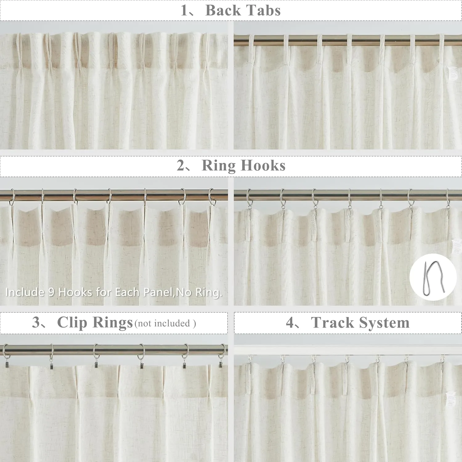 WEST LAKE Short Bailey Natural Pinch Pleated Light Filtering Curtain Panels,Linen Blended Farmhouse Drapes with Back Tabs,Neutral Semi Sheer Window Treatment Used for Bedroom Living Room,42" Wx72 Lx2