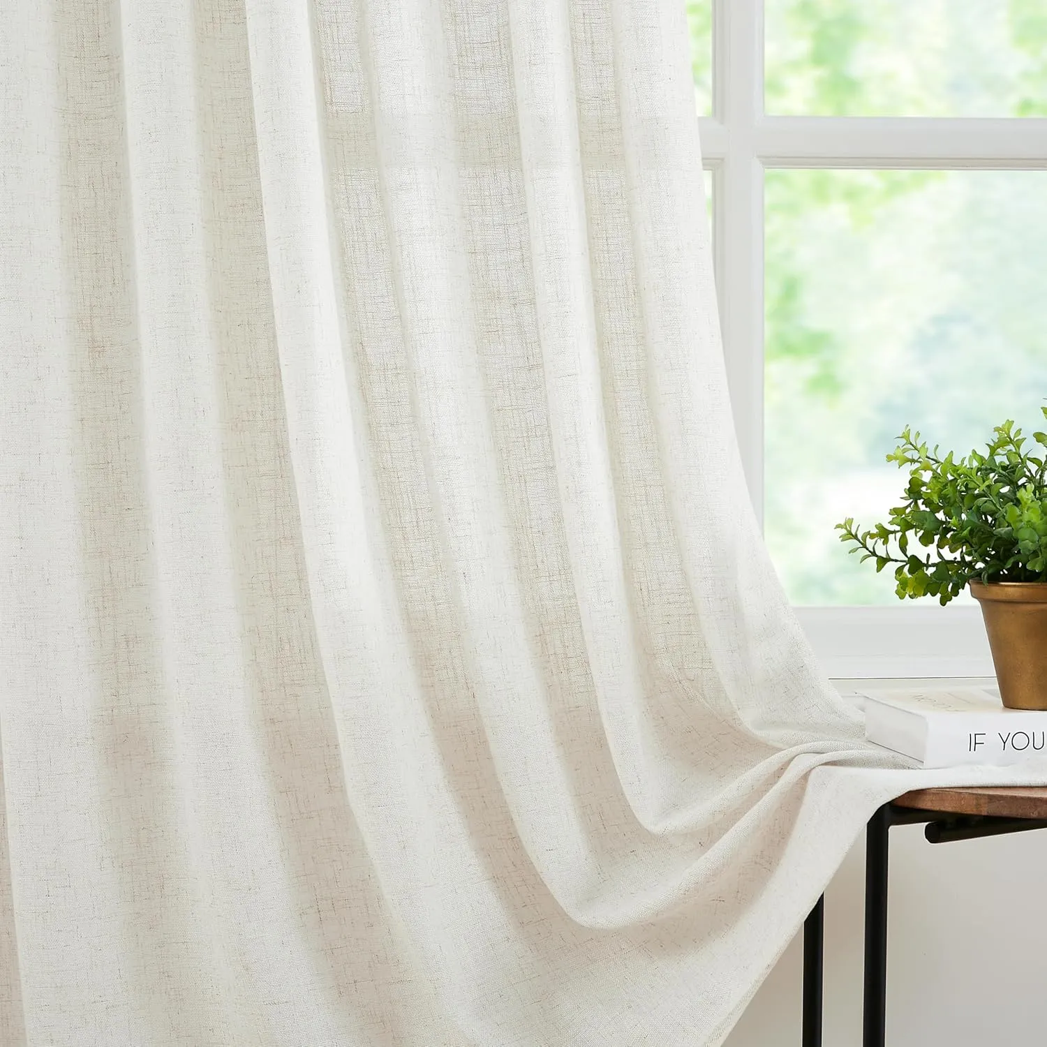 WEST LAKE Short Bailey Natural Pinch Pleated Light Filtering Curtain Panels,Linen Blended Farmhouse Drapes with Back Tabs,Neutral Semi Sheer Window Treatment Used for Bedroom Living Room,42" Wx72 Lx2
