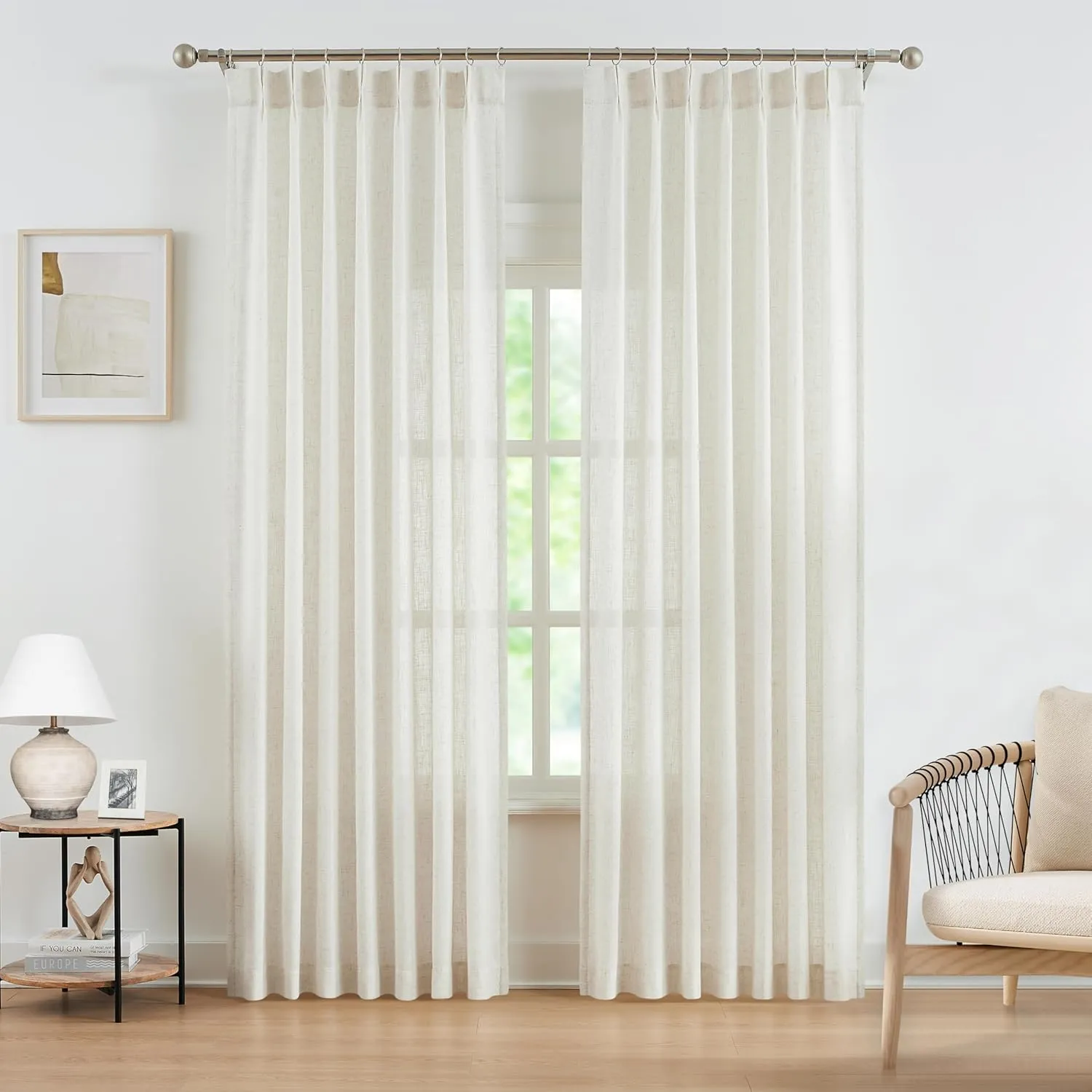 WEST LAKE Short Bailey Natural Pinch Pleated Light Filtering Curtain Panels,Linen Blended Farmhouse Drapes with Back Tabs,Neutral Semi Sheer Window Treatment Used for Bedroom Living Room,42" Wx72 Lx2