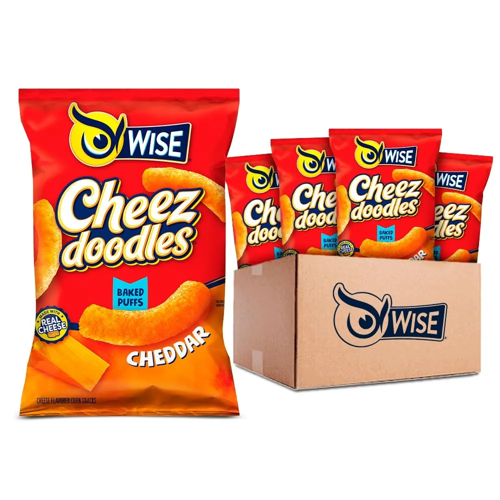 Wise Snacks Cheez Doodles Baked Puffs, Real Cheddar Cheese, Gluten Free, 0g Trans Fat, No Preservatives, 3.250 Ounce (12 Count), Gluten Free