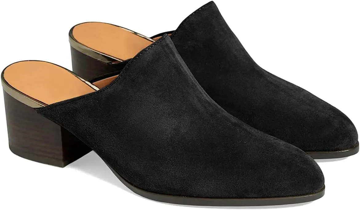 Women Chunky Block Heel Mules Pointed Closed Toe Suede Mule Sandals Slip-On Stacked Heels Booties Backless 2" Heeled Slide Shoes Comfort Fashion Casual Office Homecoming Retro 4-11 M US