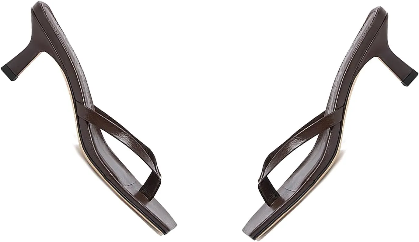 Women Flip-Flops Mules Kitten Heels Square Toe Thong Sandals Matte Comfy 1 inch Low Heel Slippers T-Straps Open Toe Outdoor Beach Summer Slip On Sandal Heels Basic Chic 4-11 M US