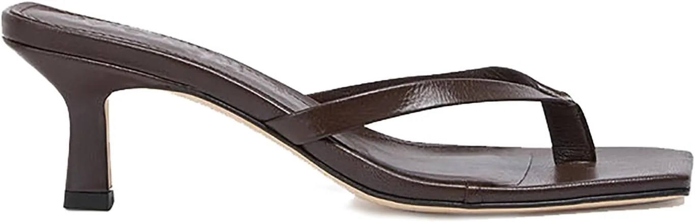 Women Flip-Flops Mules Kitten Heels Square Toe Thong Sandals Matte Comfy 1 inch Low Heel Slippers T-Straps Open Toe Outdoor Beach Summer Slip On Sandal Heels Basic Chic 4-11 M US