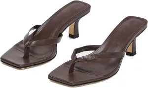 Women Flip-Flops Mules Kitten Heels Square Toe Thong Sandals Matte Comfy 1 inch Low Heel Slippers T-Straps Open Toe Outdoor Beach Summer Slip On Sandal Heels Basic Chic 4-11 M US