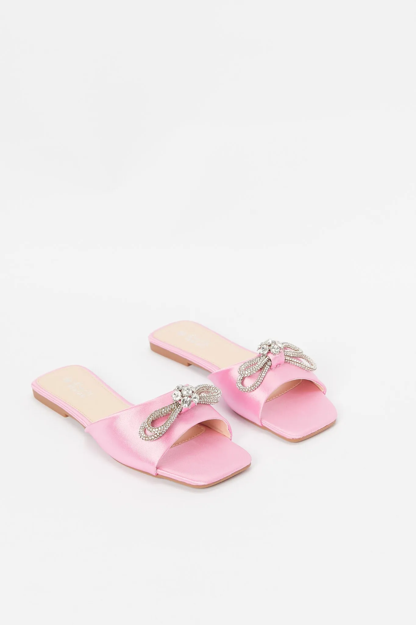 Women Pink Bow Trim Embellished Mule